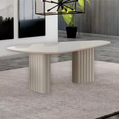 Mesa com Tampo Orgânico com Vidro Isis Bege/Off White Off White