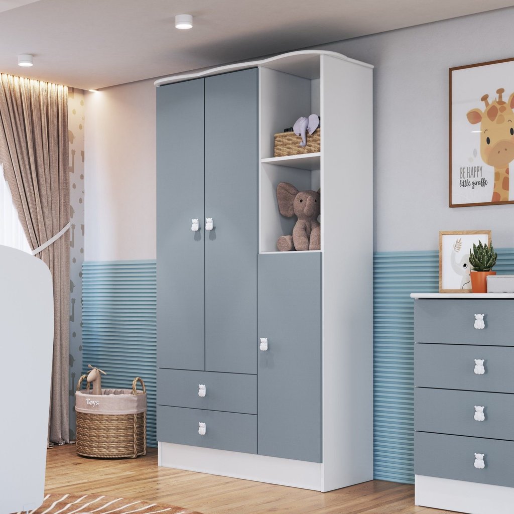 Guarda-Roupa de Bebê 3 Portas 2 Gavetas Baby Azul Azul