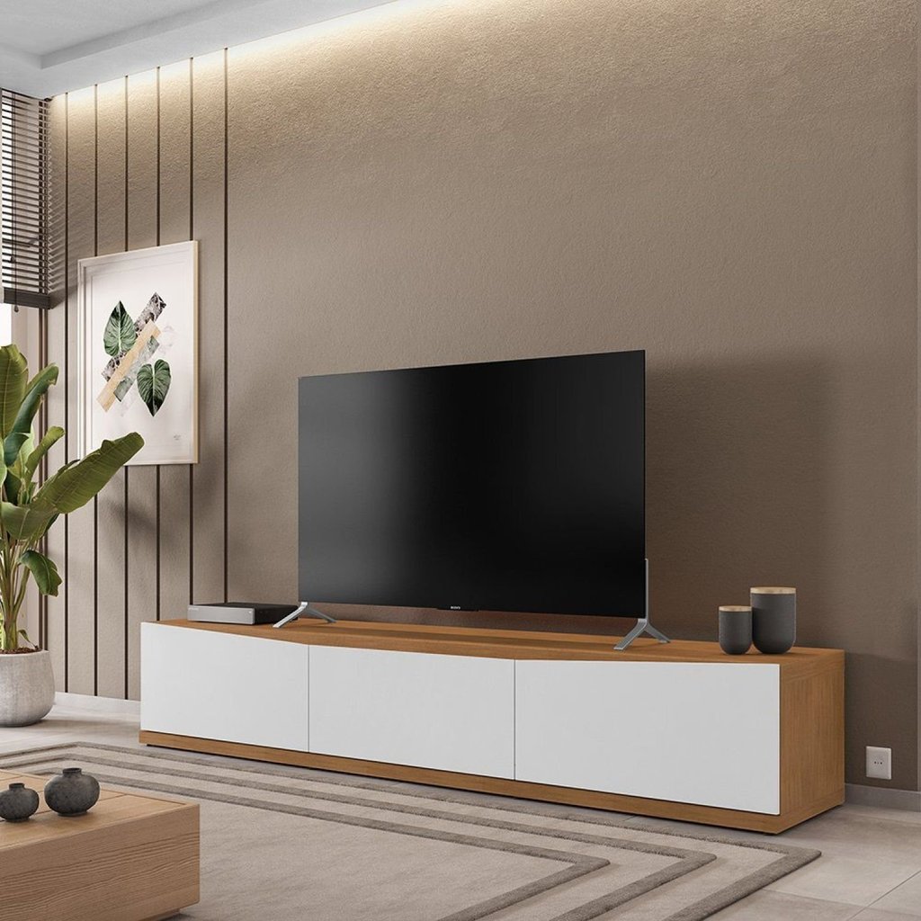 Rack para TV até 60 Polegadas MDF 180cm 2 Portas 1 Gaveta Eros Branco Cedro/Branco