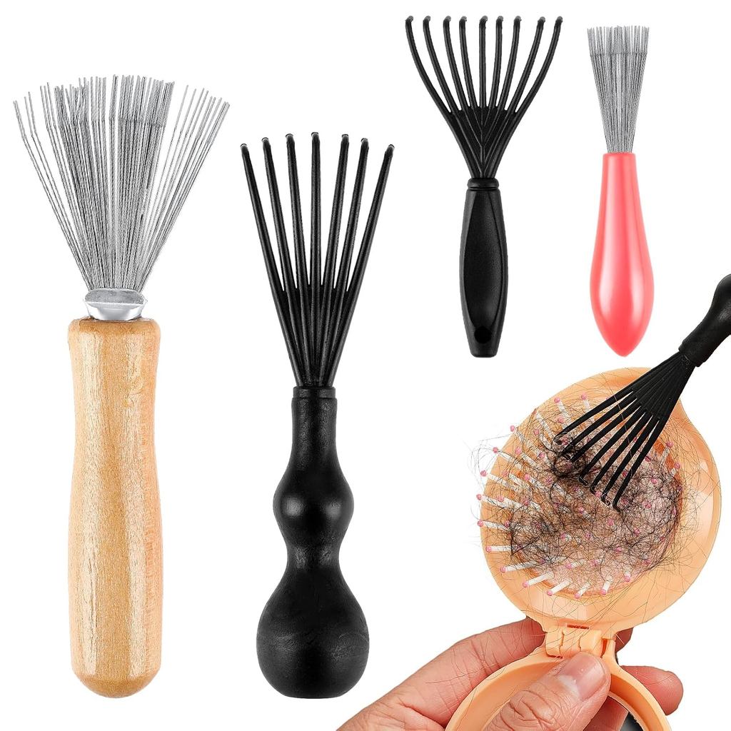 Andibro Conjunto de 4 Peças de Ferramentas para Limpeza de Escovas de Cabelo, Design de Raspador para Limpeza de Escovas
