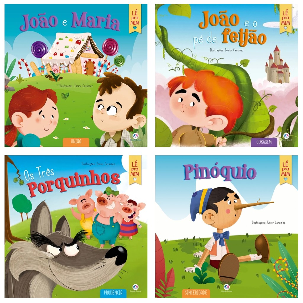 Kit 4 Livrões Infantis Coleção Lê pra mim - Pinoquio, Três porquinhos, João e Maria e João e o Pe de Feijao
