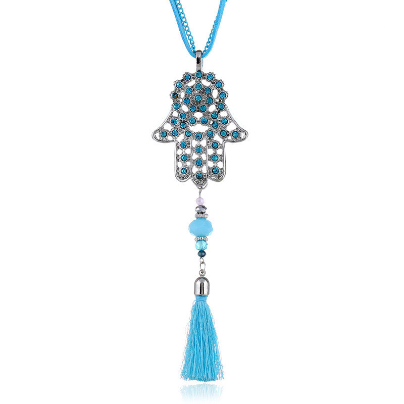 Versão coreana moda liga diamante-cravejado borla camisola corrente senhoras moda longo colar jóias acessórios de roupas