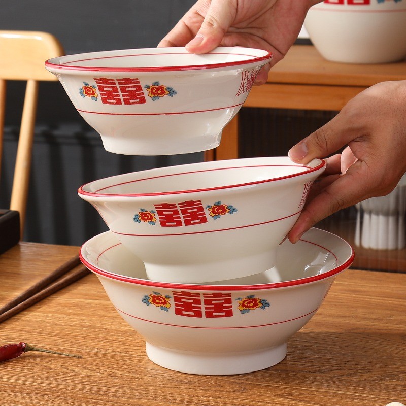 Tigela alta de cerâmica, tigela de macarrão, arroz, macarrão, balde, cor Underglaze, talheres Xiangcai, panela quente, r