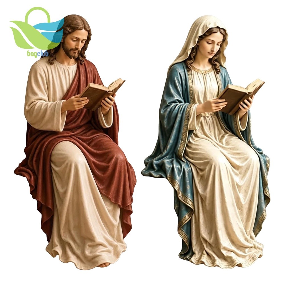 Escultura De Resina Pintada À Mão Da Mãe Abençoada Com Destaque De Estante Religiosa [Bagclub.br]