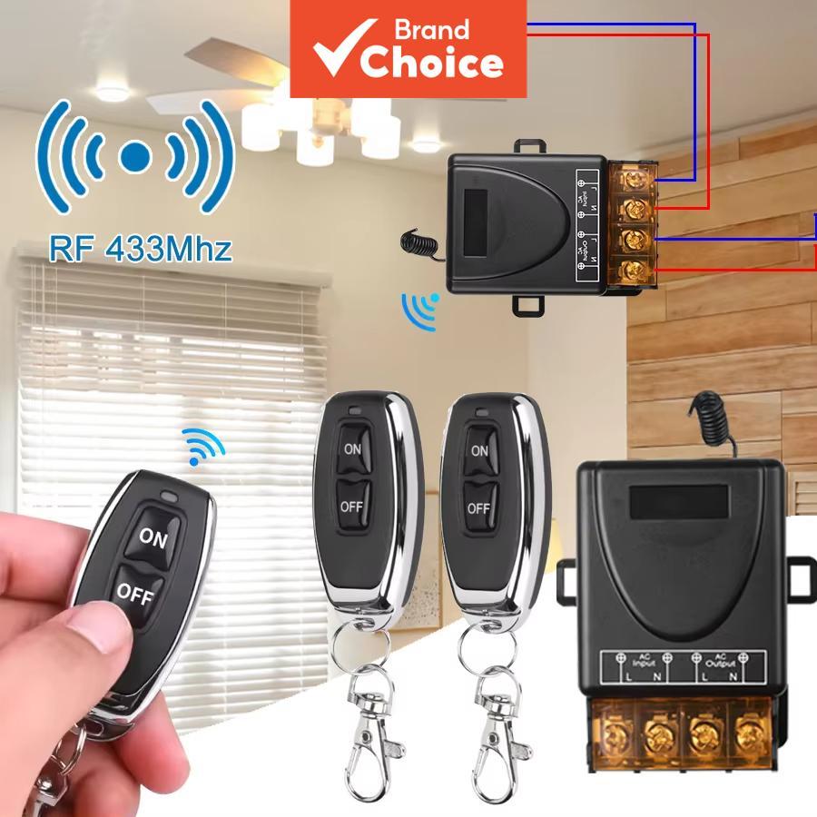 Interruptor de controle remoto sem fio AXUS RF 433Mhz AC 110V 220V 10A relé receptor de 1 canal e controlador com 2