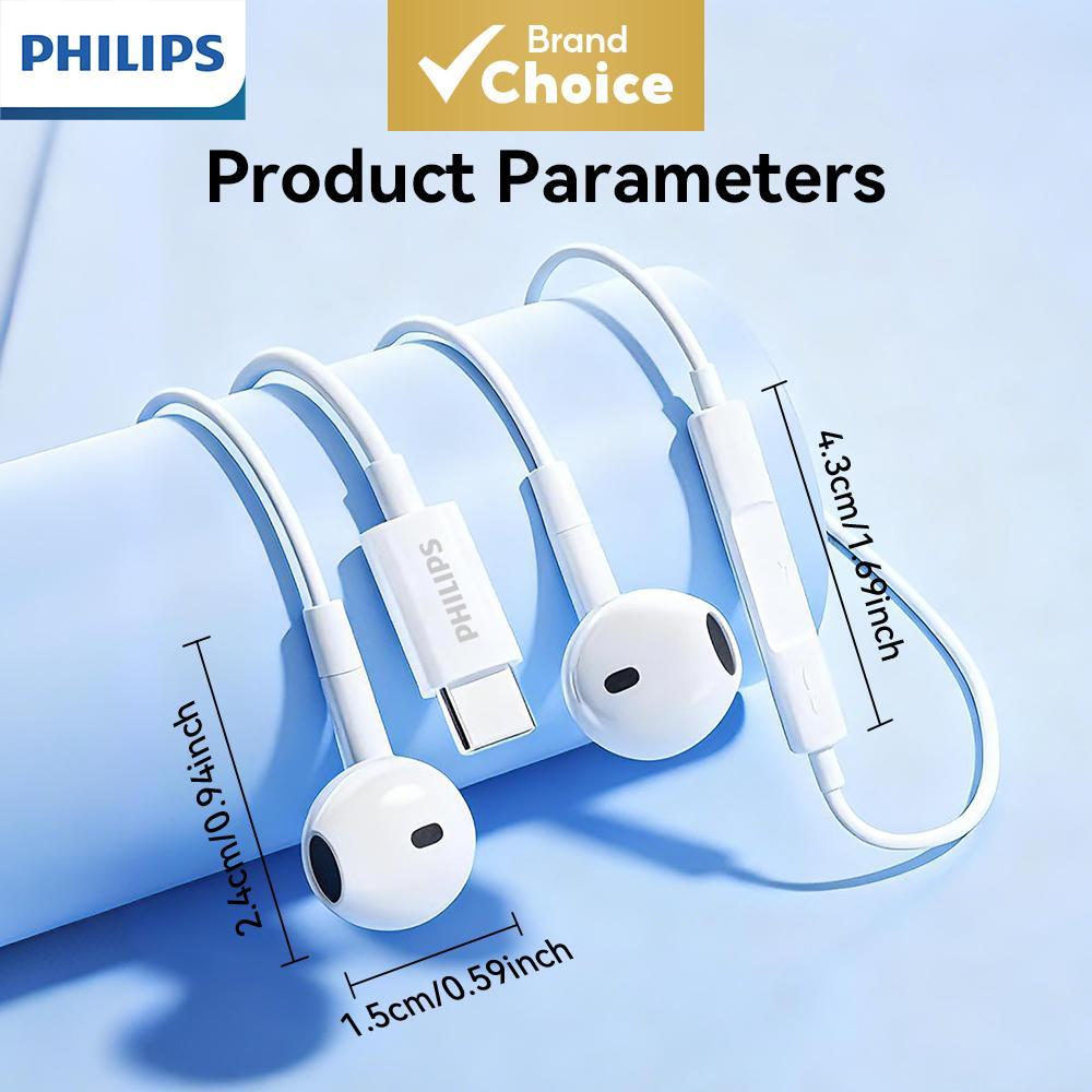Fones De Ouvido Philips Tipo-C Com Fio 13mm Driver Dinâmico Ergonômico Design Leve Para Smartphones Tablet PC Uso Diário