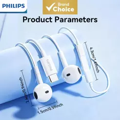 Fones De Ouvido Philips Tipo-C Com Fio 13mm Driver Dinâmico Ergonômico Design Leve Para Smartphones Tablet PC Uso Diário