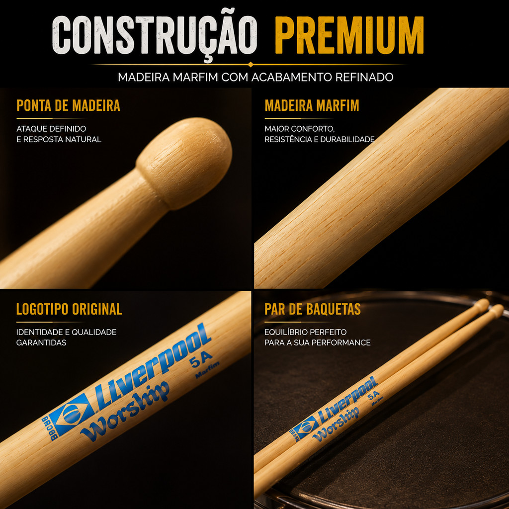 Par Baqueta Liverpool Worship Marfim 5A Ponta de Madeira · foto 2