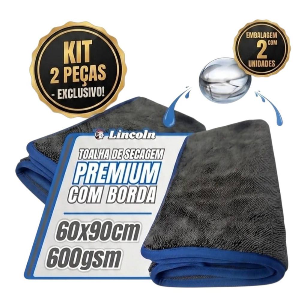 Kit 2 Toalhas Microfibra Lincoln Pro Dry60x90 600gsm Secagem