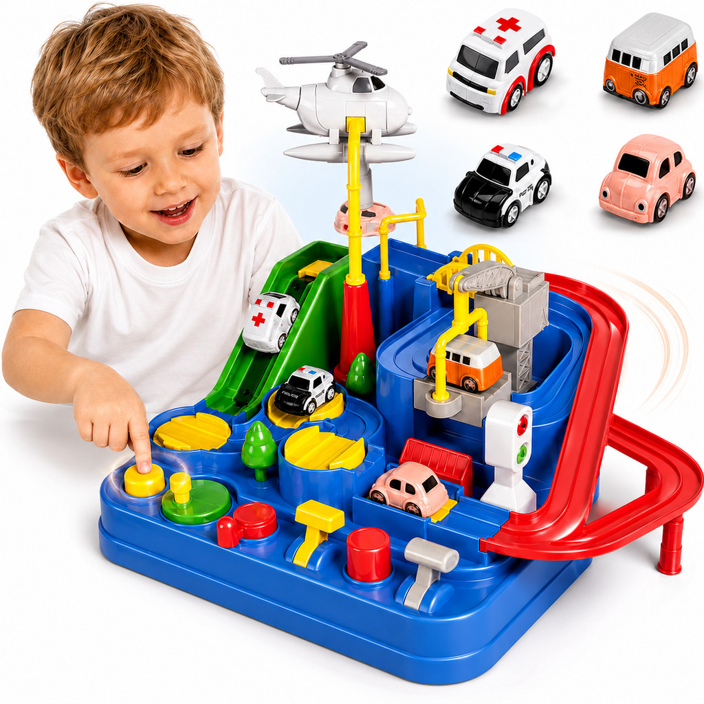 Pista De Carrinhos Educativa Infantil Brinquedo Montessori Com 4 Carrinhos Coloridos Rampa Zigue Zague Kizumba<br