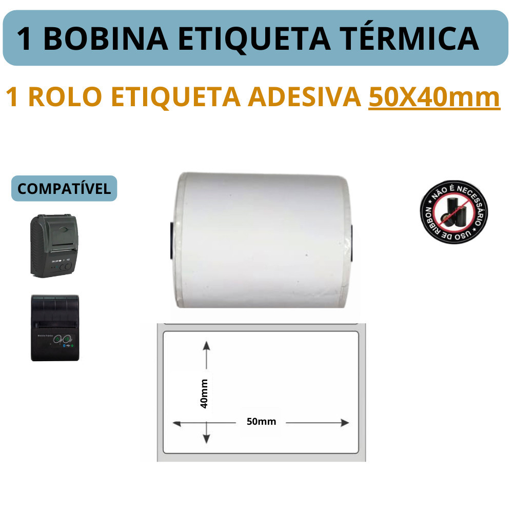 Etiqueta Adesiva 50x40 para Mini Impressora - 1 Rolo