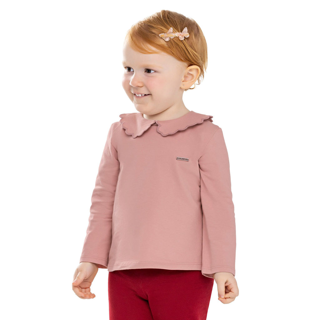 Blusa Longa Infantil Menina Gola Boneca Colorittá Rosa