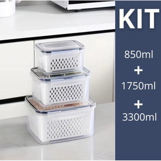Kit 3 Organizadores Potes Hermetico 850ML/1750ML/3300ML Alimentos E Vegetais Para Geladei…