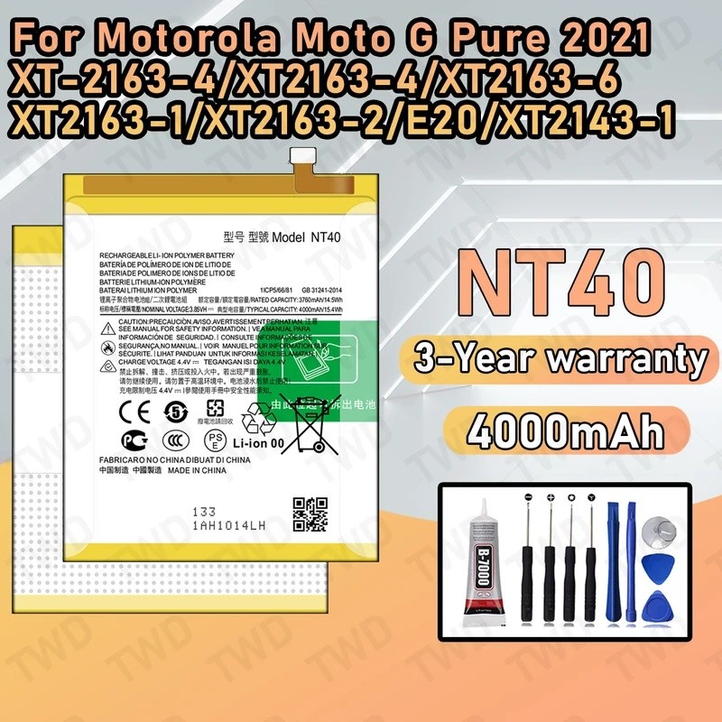 NT40 Bateria De Grande Capacidade Para Motorola Moto G Puro 2021/XT-2163-4/XT216