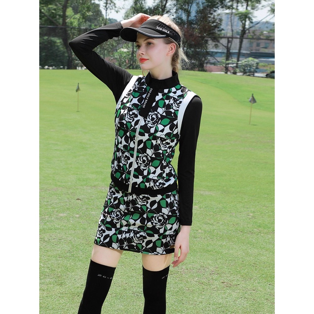 Outono inverno ZG-6 golfe roupas femininas colete esportivo feminino flor cor gola alta colete feminino saia Anti-exposi