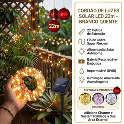 Luz Fada Solar Cordão LED À Prova D'Água 8 Funções Decoração Natal Árvore Jardim Externo 12m/22m/32m