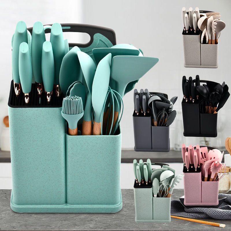 Conjunto completo de espátula antiaderente de silicone de qualidade alimentar, utensílios de cozinha domésticos espessos