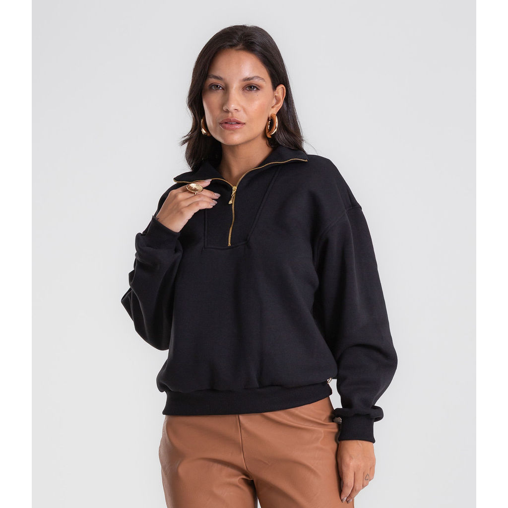 Blusão Feminino Gola Alta Felpado Endless Preto