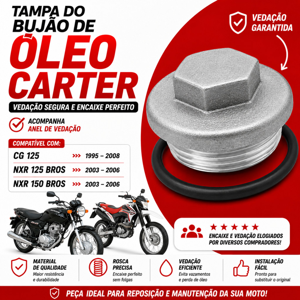 Tampa Bujão Do Óleo Carter Honda Cg Titan Fan 125 1995 a 2008 Nxr Bros 125 150 2003 Até 2006