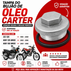 Tampa Bujão Do Óleo Carter Honda Cg Titan Fan 125 1995 a 2008 Nxr Bros 125 150 2003 Até 2006