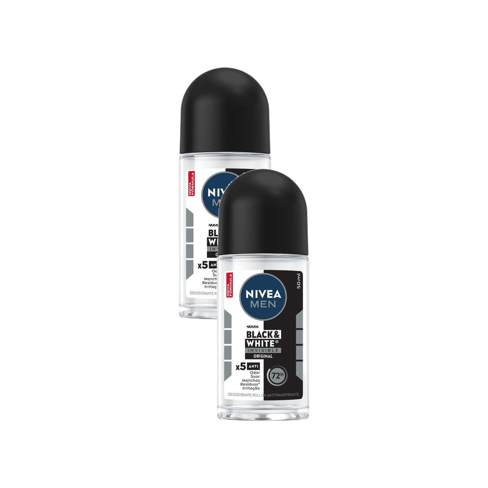 Kit 2 Desodorante Antitranspirante Nivea Men Roll On Invisible Black & White 50ml