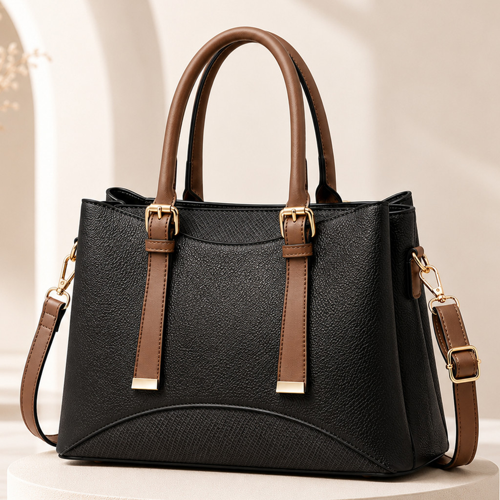 Bolsa Mão Feminina PU Texturizada Alça Removível Transversal Grande Capacidade Elegante para Trabalho e Escritório