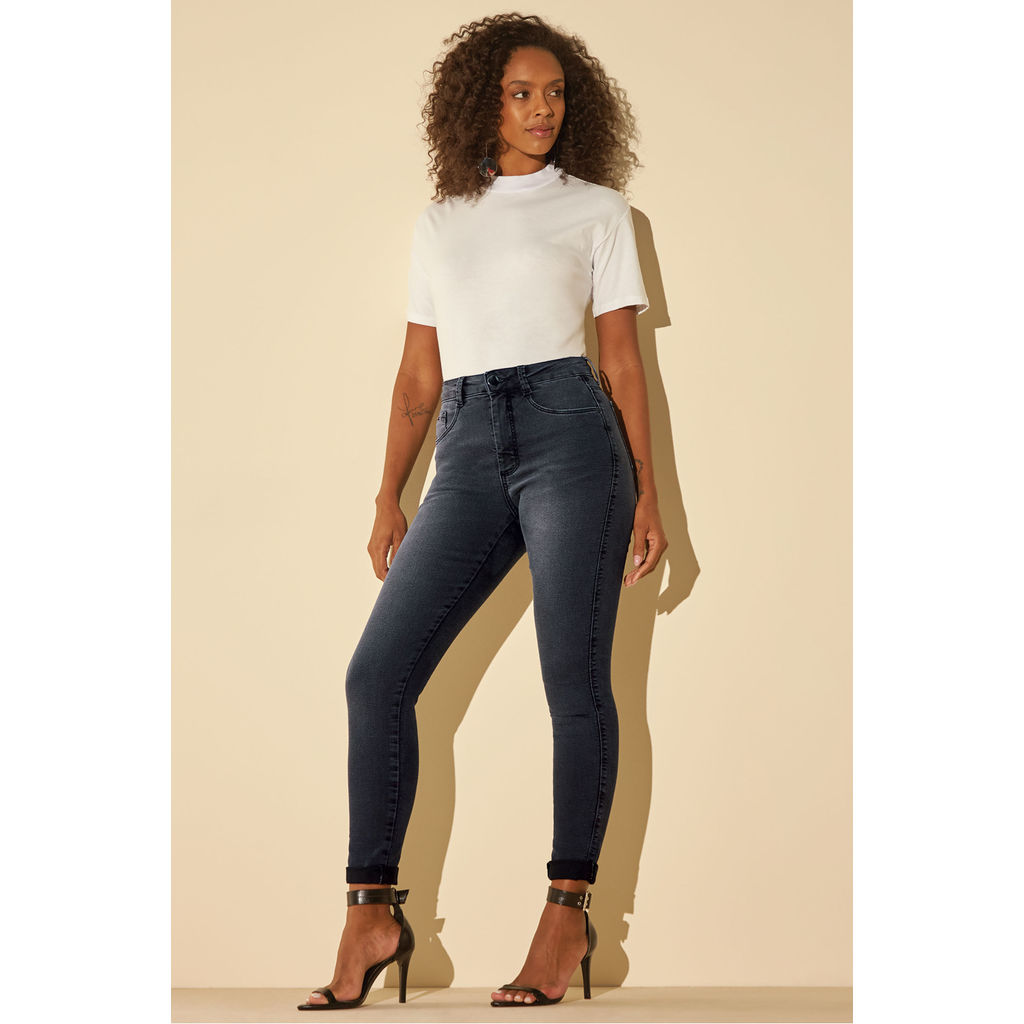 Calça Skinny Jeans Feminina Marialícia Cinza