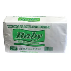 Papel toalha interfolha 2 dobras 100% Celulose 22,5x21 com 1000 fls Baby