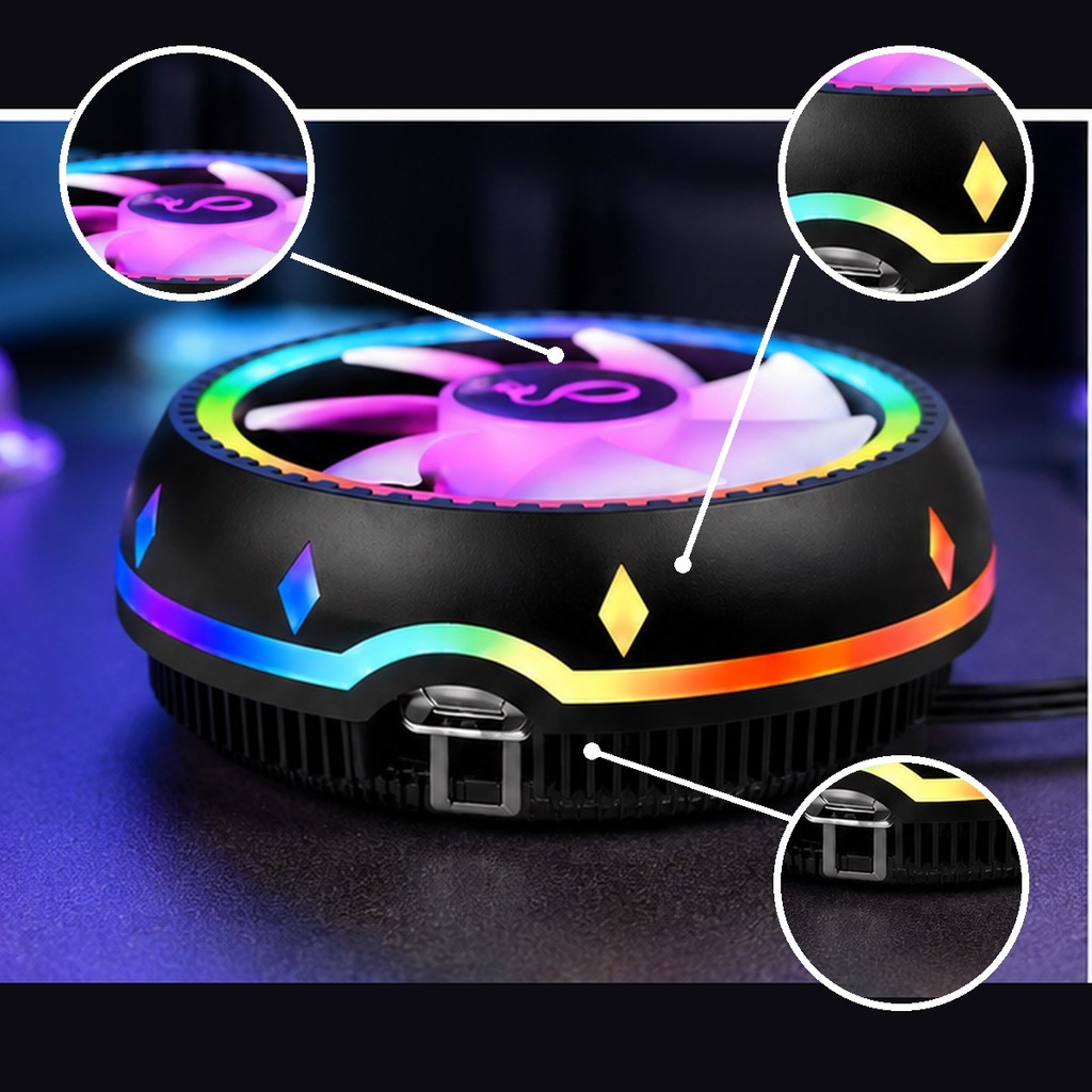 Cooler para Processador Intel AMD LED RGB 70W Ventoinha 115mm 2200RPM 52CFM LGA1700 AM4 Aitek DELTA-C0107