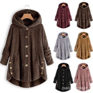 Casaco De Inverno Feminino Plus size , Lã De Pelúcia Quente Com Capuz , Cardigã De Cor Sólida P5XG FQNW