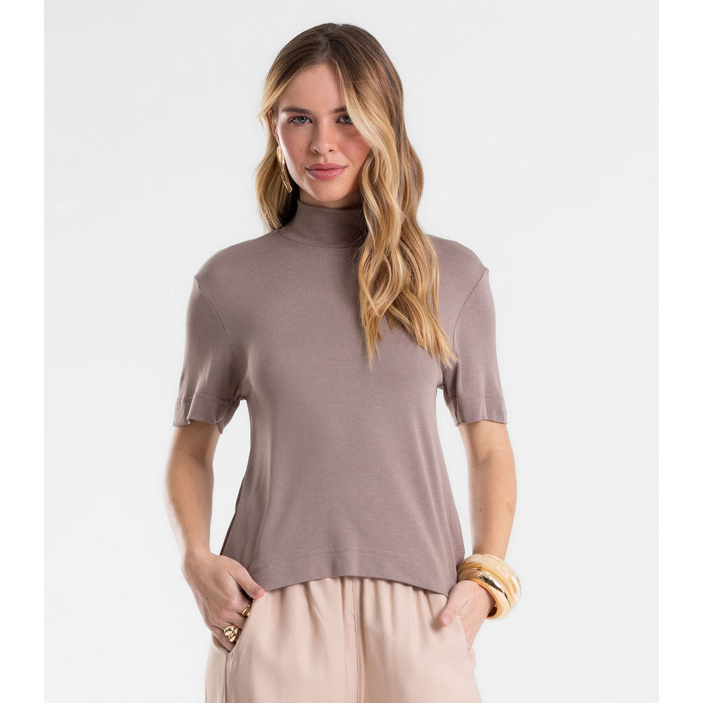 Blusa Feminina Gola Alta ViscoTrico Básica Endless Cinza