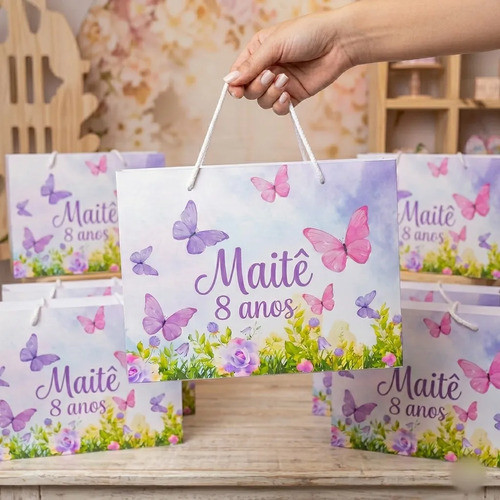 Sacolinhas Personalizada tema JARDIM ENCANTADO LILAS | Personalizados | Lembrancinhas de Festas Sacolinhas Pegue e monte