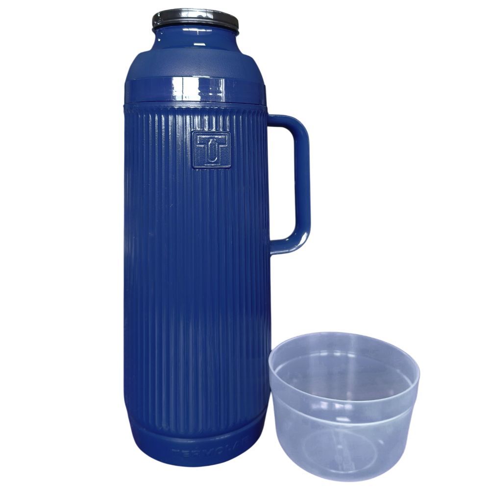 Garrafa Térmica Termolar Mundial 1L Azul Anoitecer Ampola de Vidro Rolha Clean Para Café Chá e Leite