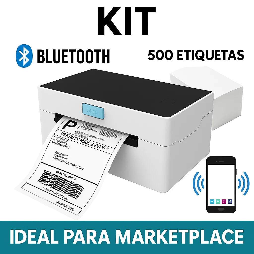 KIT Impressora Térmica Bluetooth Usb Ecommerce Marketplace + 500 Etiquetas FY1075
