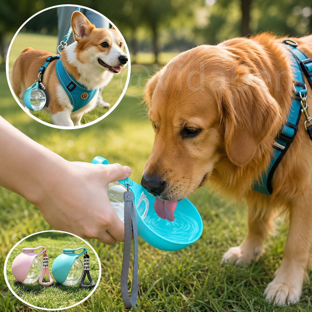 Bebedouro Portátil para Cachorro com Tigela, Garrafa de Água para Passeio e Viagem