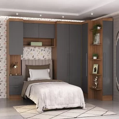 Conjunto de Guarda-Roupa Modulado 7 Portas 4 Gavetas 5 Peças Yescasa Marrom/Nogal/Grafite Grafite/Nogal
