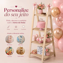 Escada De Festa Com 4 Andares MDF Para Chão Suporte De Doces Bolo Lembrança Decoração De Aniversário