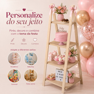 Escada De Festa Com 4 Andares MDF Para Chão Suporte De Doces Bolo Lembrança Decoração De Aniversário