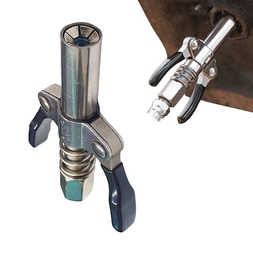 Bico Acoplador Pistola Graxa Engraxar Industrial Alça Dupla Bomba Granel Uso Profissional Alta Resistência — imagem 2 de 2