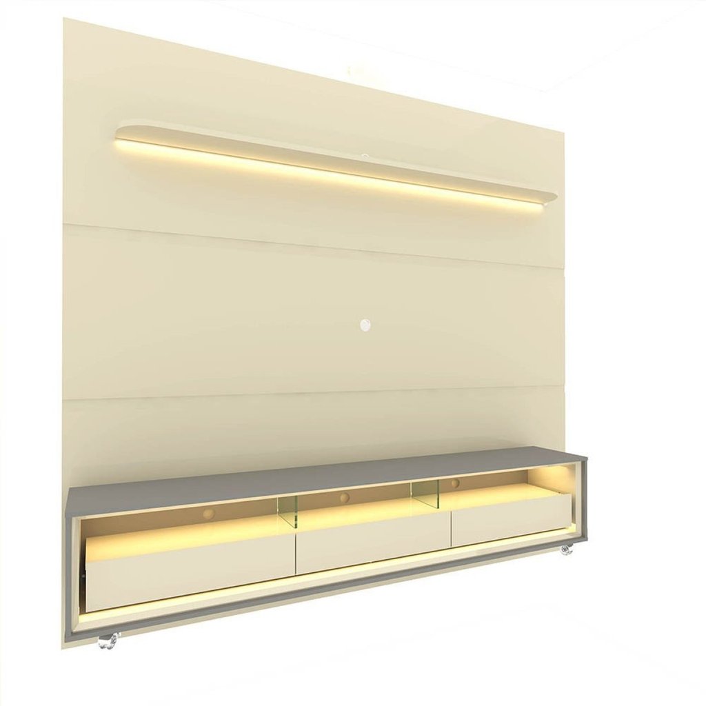 Rack com Painel para TV até 90 Polegadas 100% MDF com LED 219CMX240CM 3 Gavetas com Rodízios Royal Requinte Yescasa · foto 2