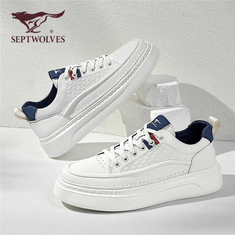 Sete lobos tênis masculinos verão novo estilo branco All-Match sapatos da moda sapatos casuais de couro na moda sapatos 