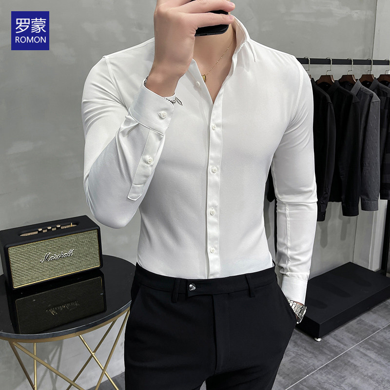 Romon terno combinando camisa masculina de negócios Casual camisa branca 2022 verão profissional Workwear camisa masculi