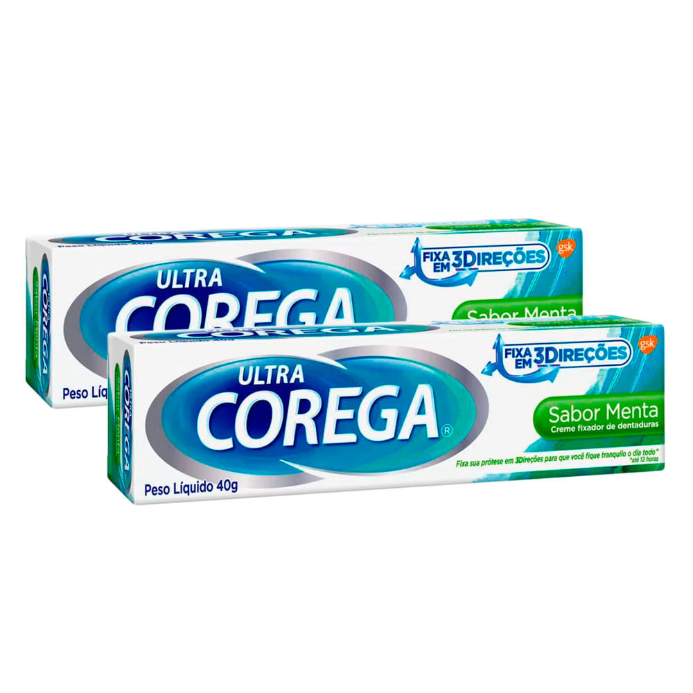 Kit 2 Corega Ultra Creme Fixador de Dentadura Sabor Menta 40g