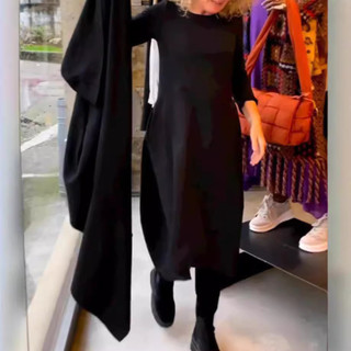 Cross-Border outono inverno novo estilo All-Match cor sólida em torno do pescoço vestido de manga comprida bolso feminin
