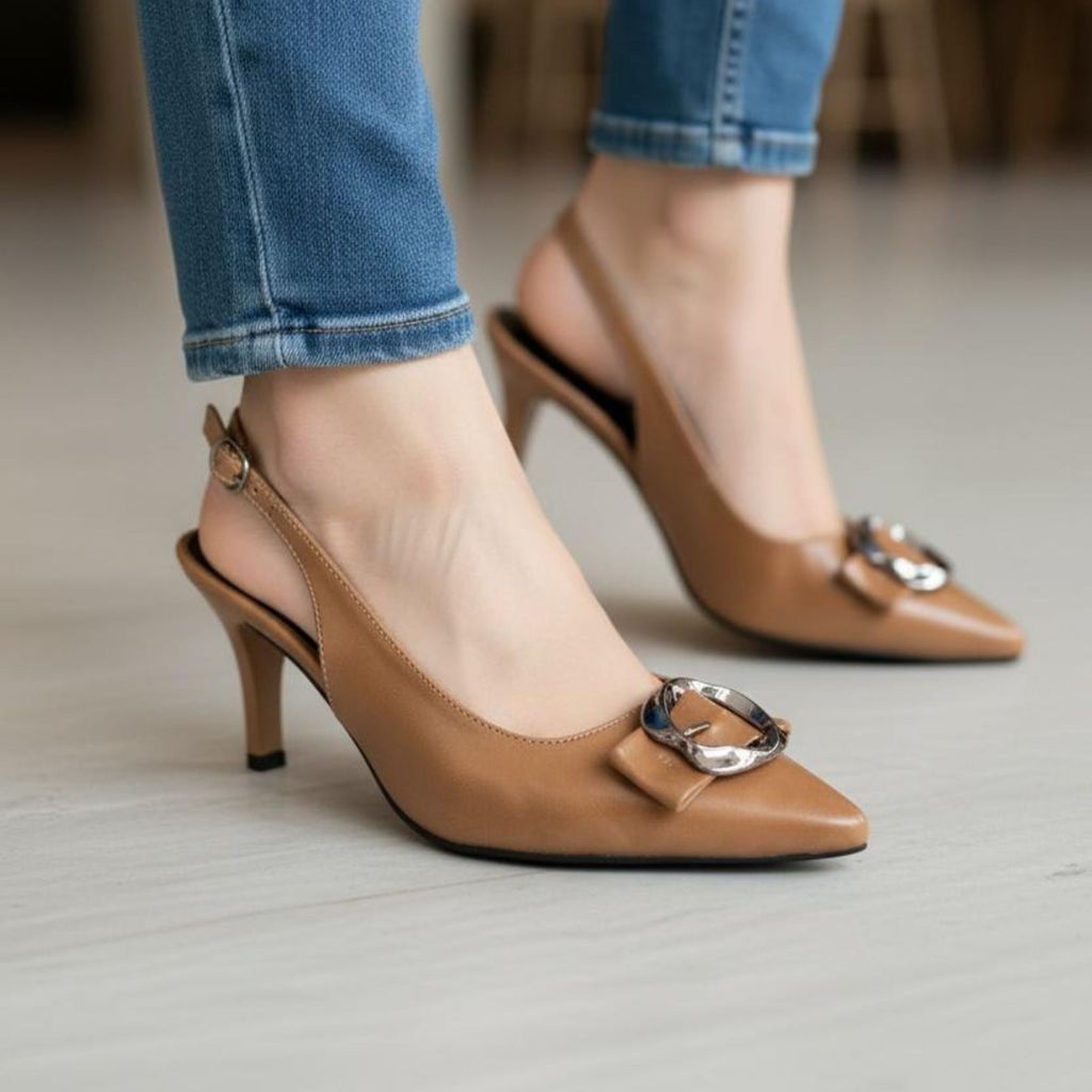 Scarpin Feminino Slingback Bico Fino Salto Médio 7cm com Fivela Social Festa Elegante Confortável — imagem 2 de 2
