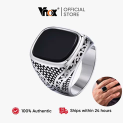 Vnox Fashion Men's Agate Stone Ring , Anel De Pedra De Ágata Masculina De Aço Inoxidável Sólido Vidro Quadrado Com Logotipo De Metal Jóias Masculinas
