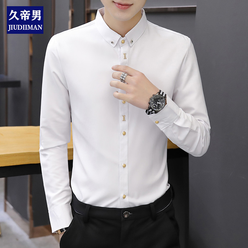 2026 camisa de primavera masculina de manga comprida Slim Fit versão coreana Anti-rugas camisa Casual masculina na moda 