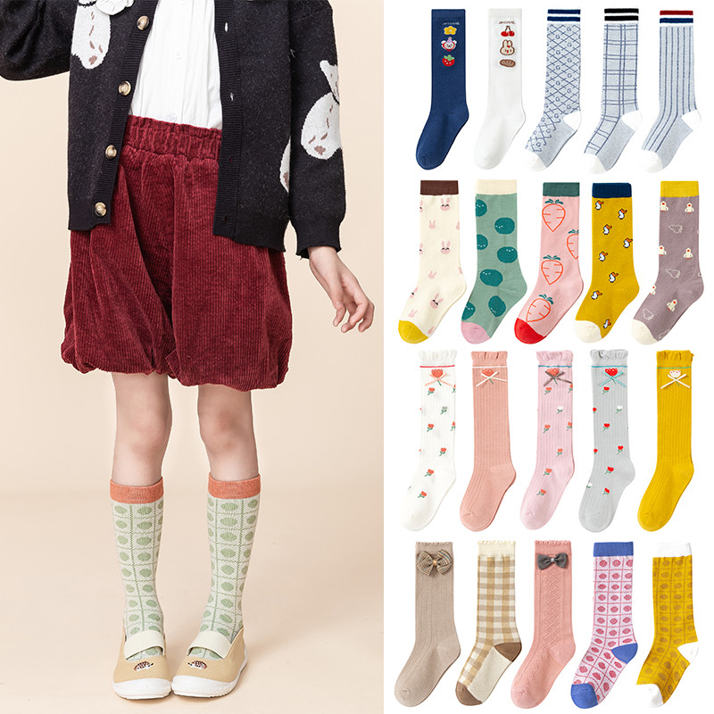 Novo produto versão coreana moda All-Match dos desenhos animados listrado xadrez Bowknot menina bebê crianças meias beze