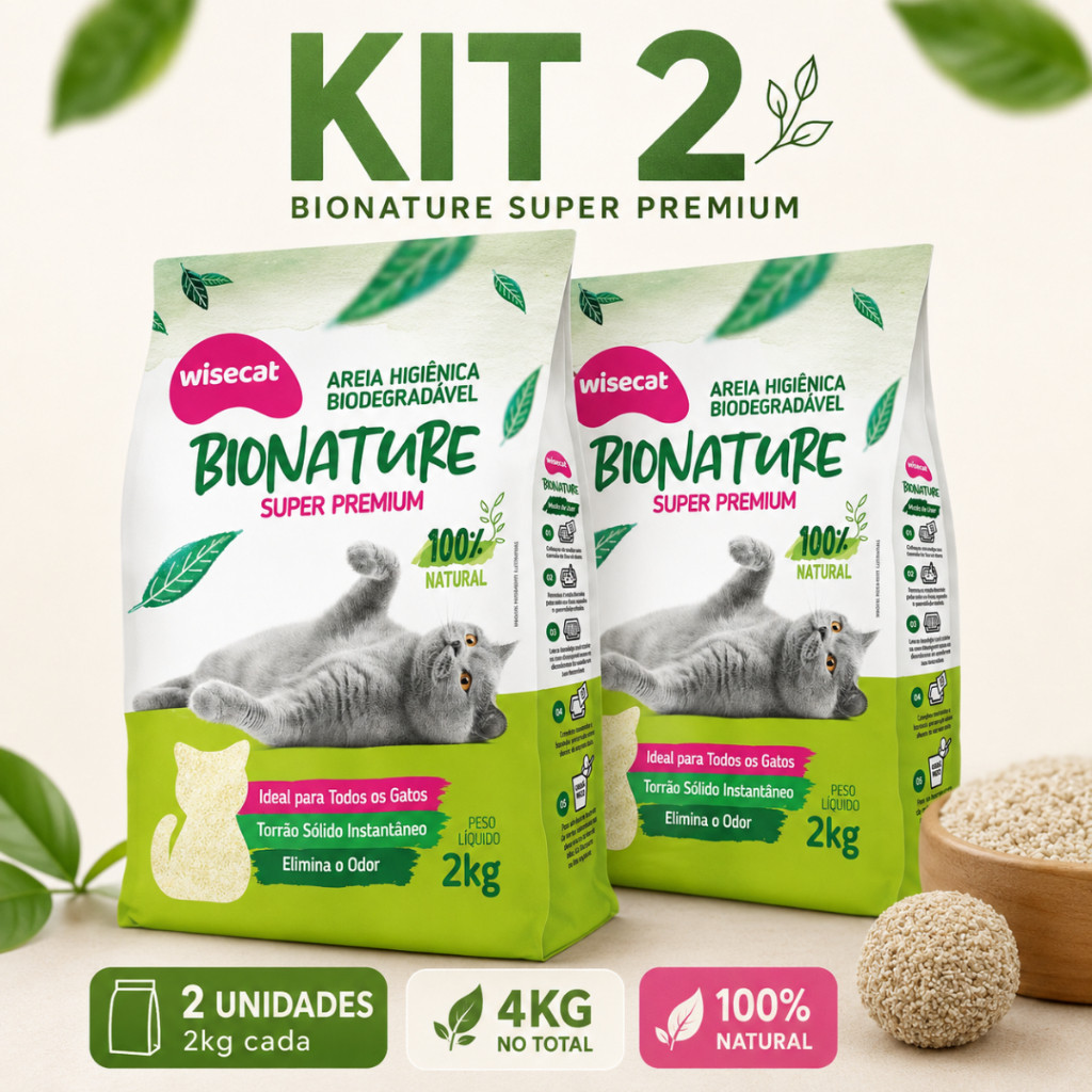 Kit 2 Areia Sanitária De Mandioca Granulado Para Gatos Biodegradável Wisecat 4kg