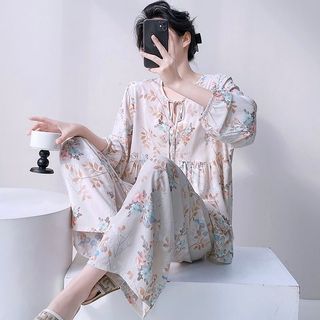 Pijamas de seda de algodão feminino manga comprida primavera verão estilo fino Homewear Plus Size senhoras versão corean